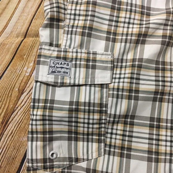 Chaps Green Plaid Swim Board Shorts - Picture 2 of 4